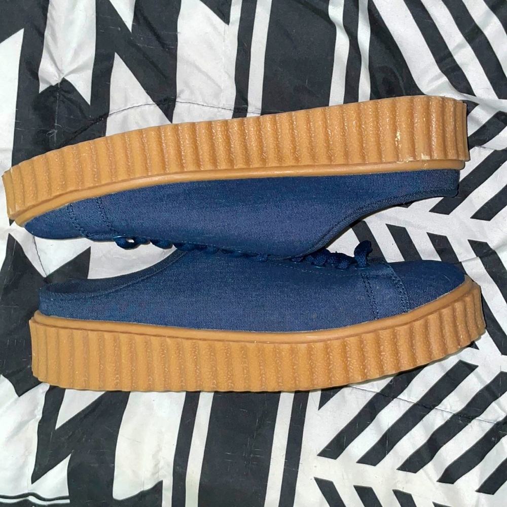 Navy/tan platform flats